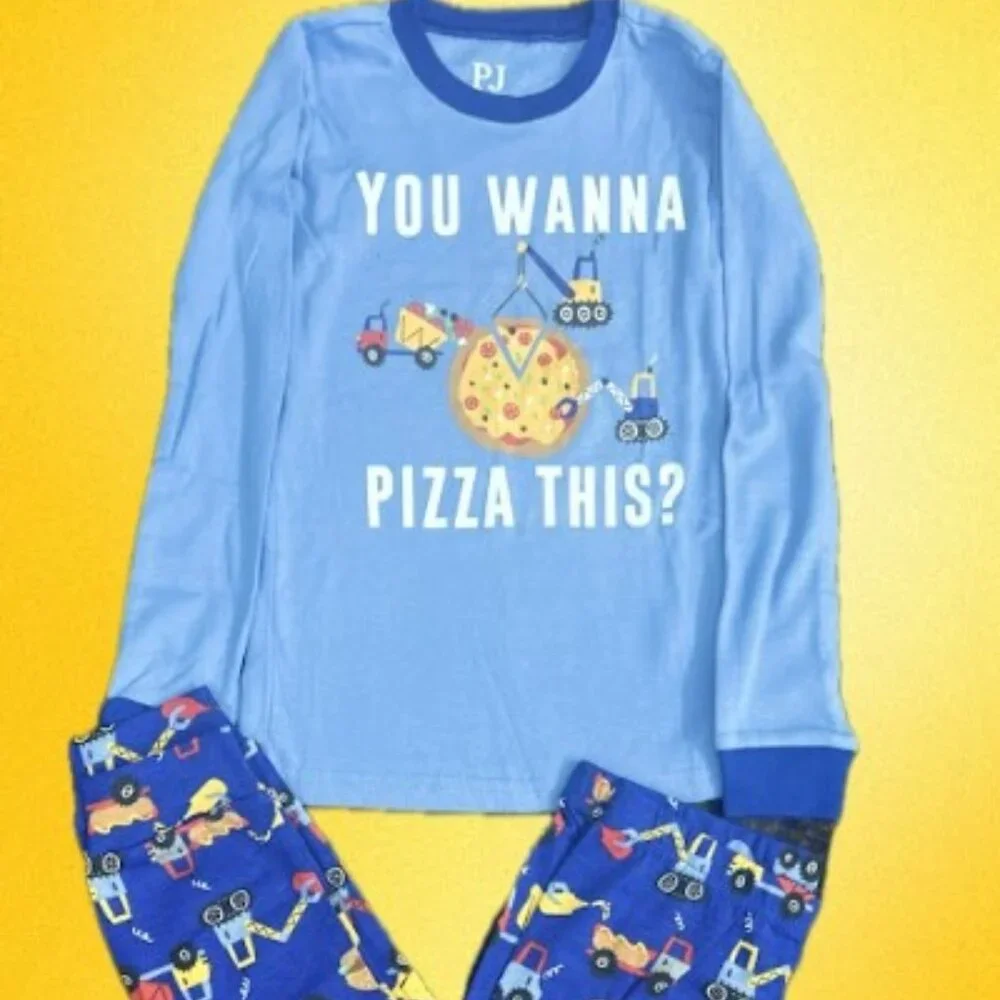 Pizza Construction Kids Pajama Set – Blue Food Truck Nightwear NWT